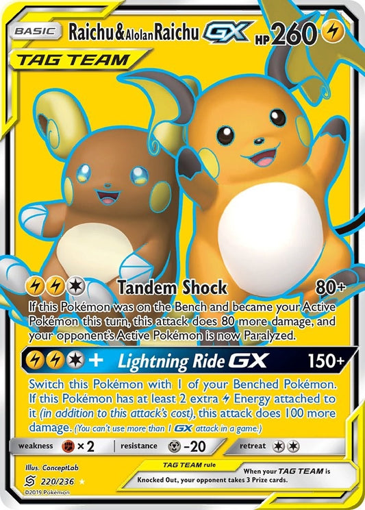 Image for Raichu & Alolan Raichu GX (Full Art) (220/236) (SM11) - Pokemon