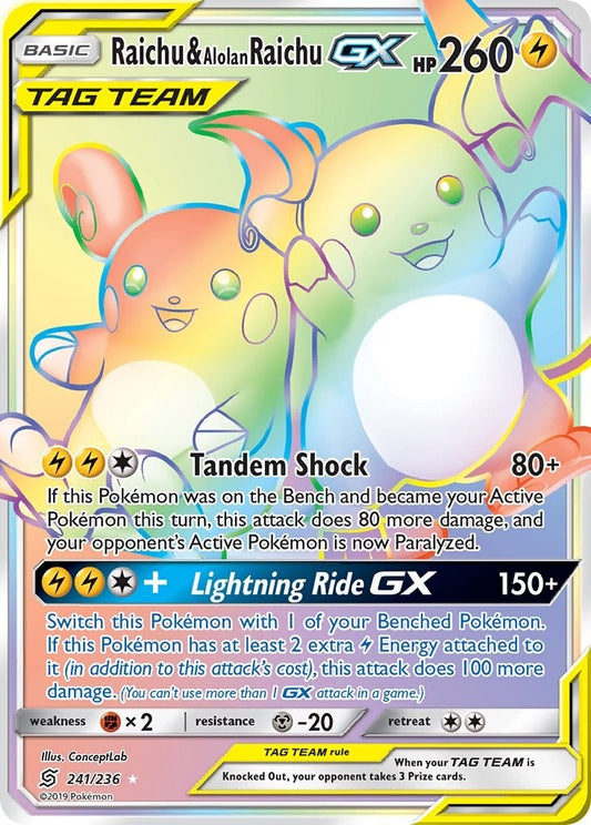 Image for Raichu & Alolan Raichu GX (Secret) (241/236) (SM11) - Pokemon