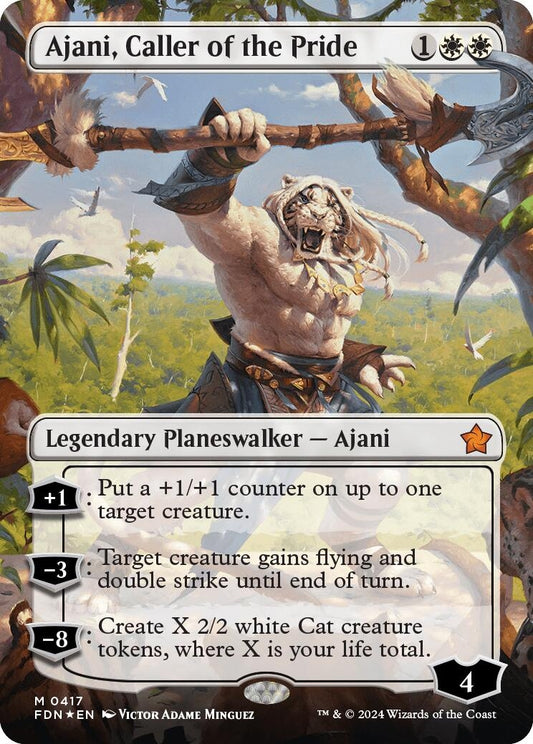Image for Ajani, Caller of the Pride (Borderless) (Mana Foil) (417) (FDN) - Magic: The Gathering