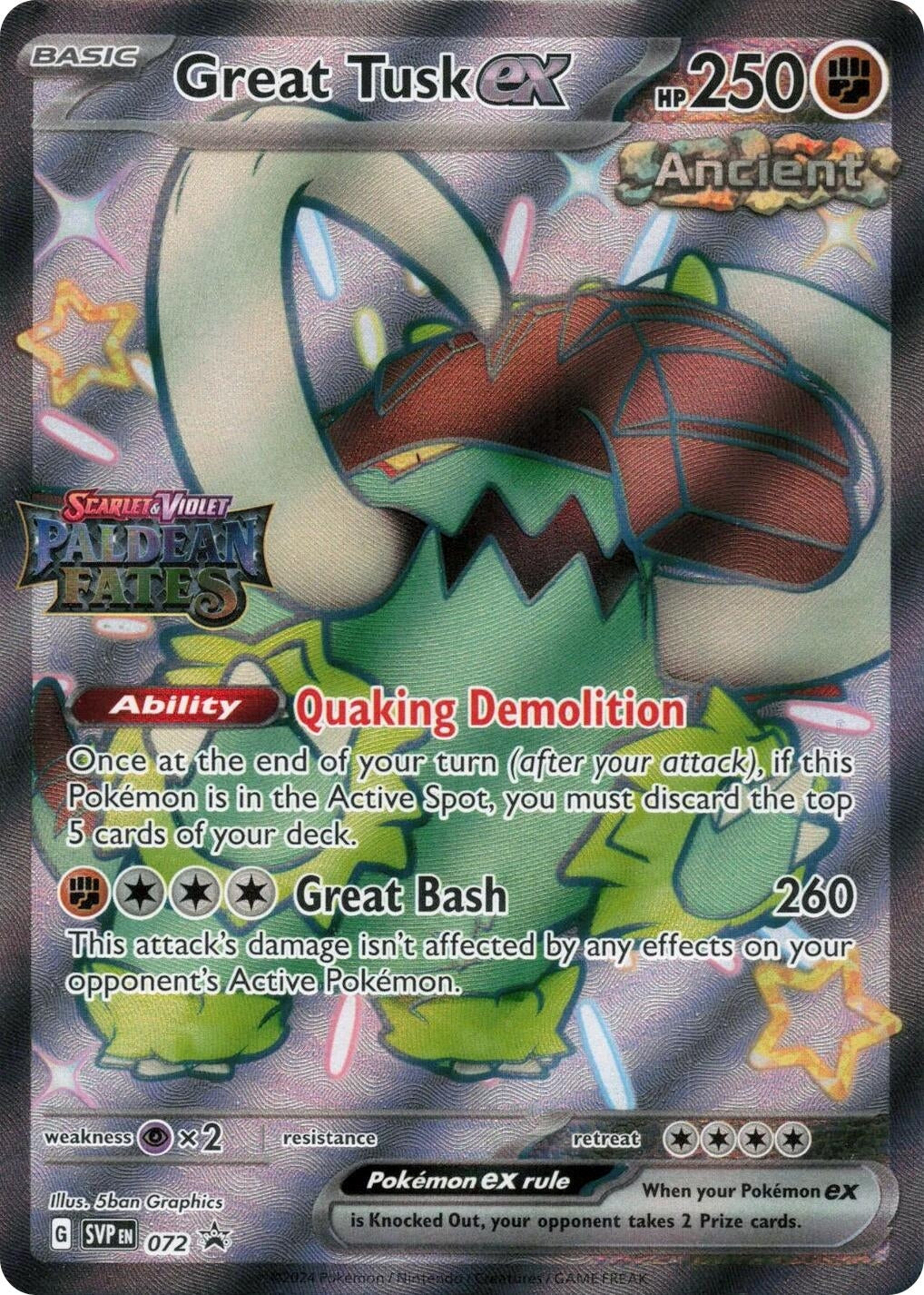 Image for Great Tusk ex - 072 (Paldean Fates Stamped) (072) (MCAP) - Pokemon